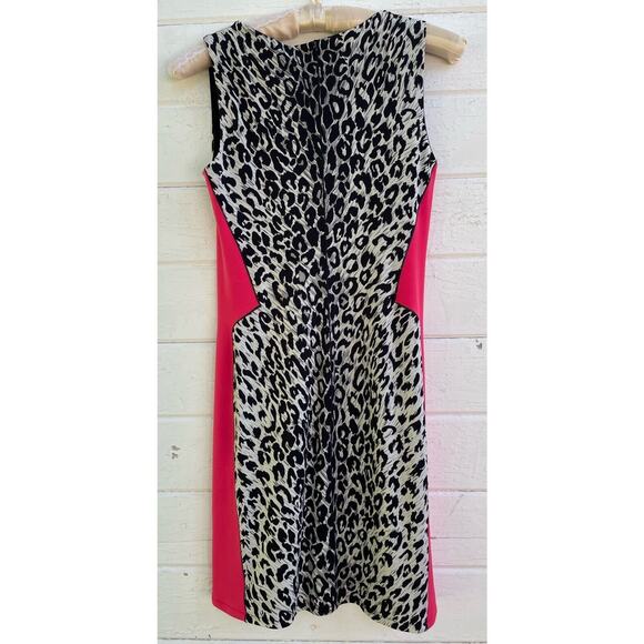 Eva Varro Sheath Dress XS Animal Print Bright Stretch Jersey Color Block 90s - Picture 4 of 5